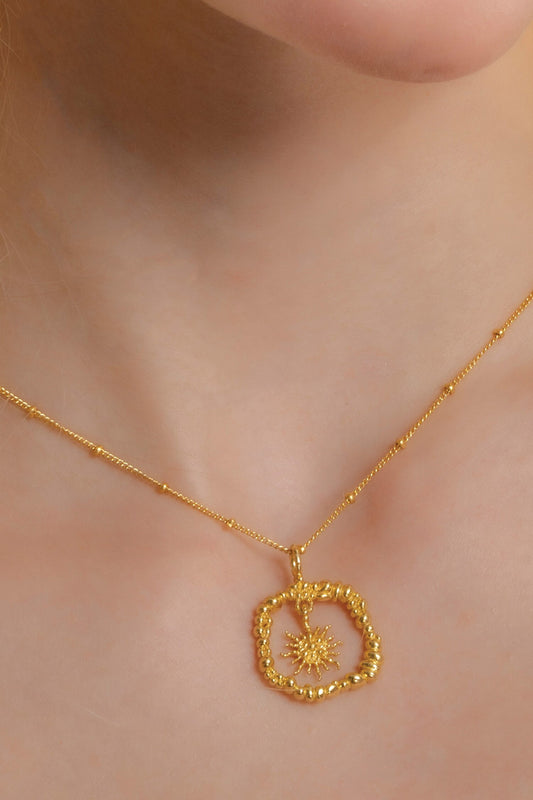 Recycled Bronze Sun Burst Shaped Charm Pendant Necklace 