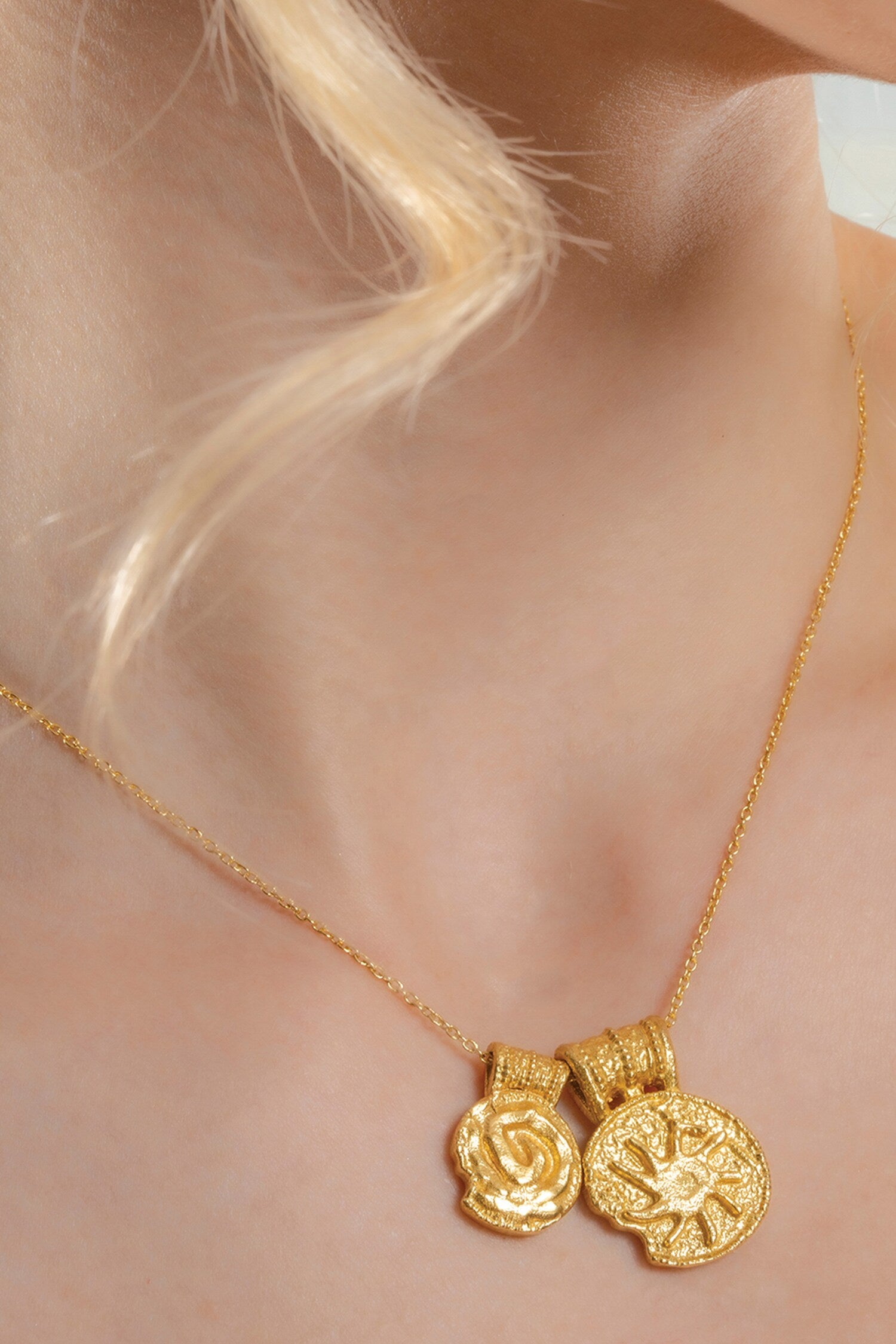 Recycled Bronze Uneven Textured Charms Pendant Necklace 
