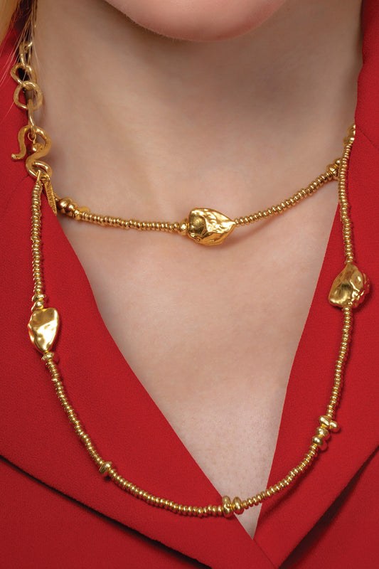 Recycled Bronze Molten Nugget Station Chain Necklace 
