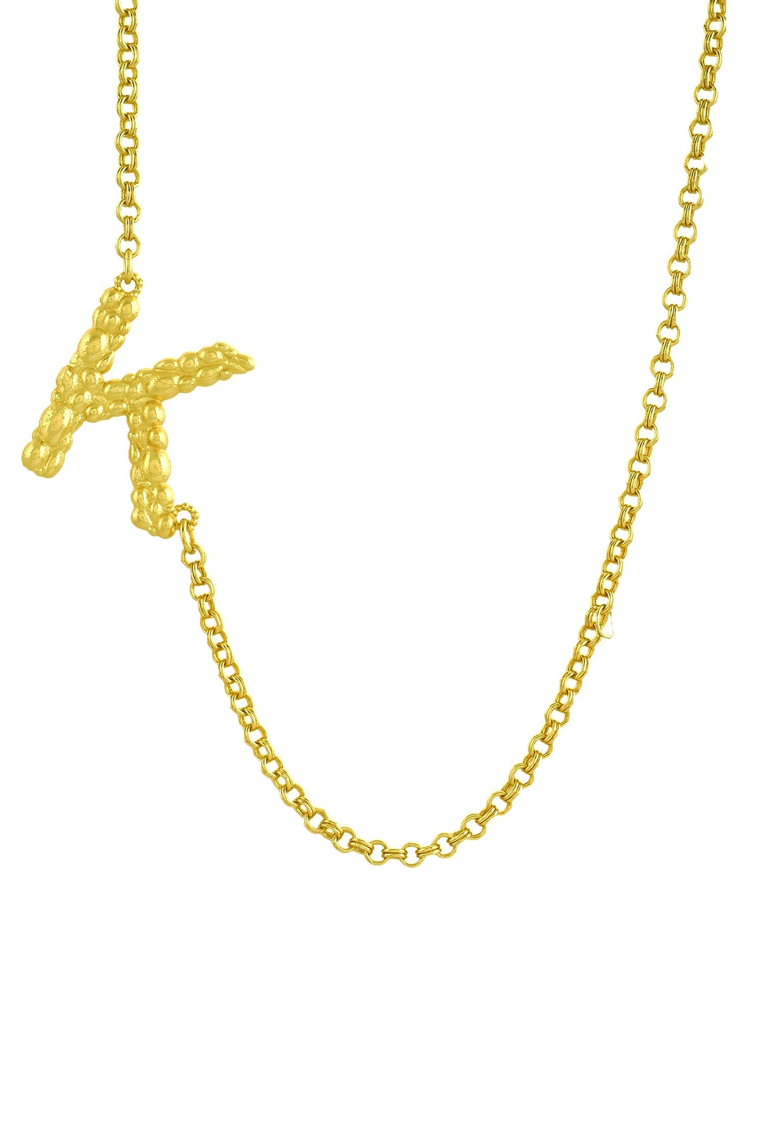 Recycled Bronze K Shaped Charm Pendant Necklace 