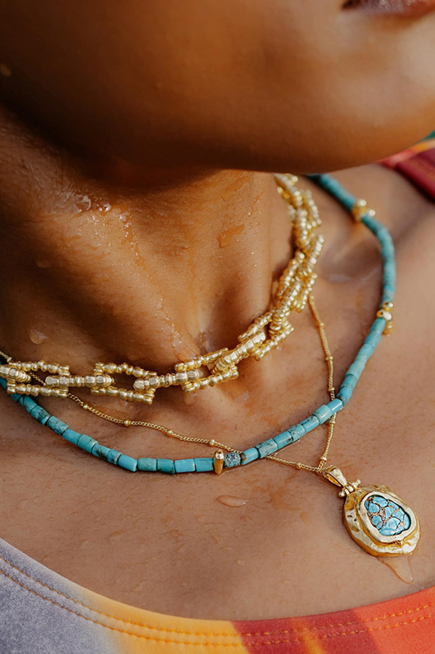Turquoise Beaded Embellished Chain Necklace 