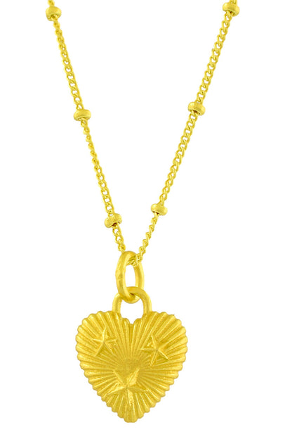 Recycled Bronze Starburst Heart Shaped Charm Pendant Necklace 