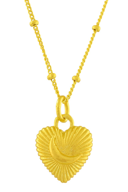 Recycled Bronze Moon Heart Shaped Charm Pendant Necklace 