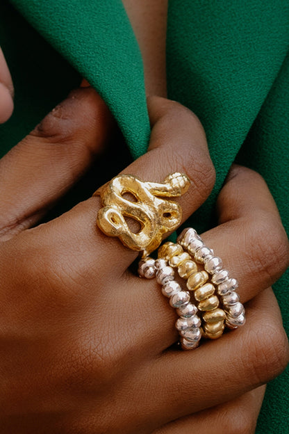 Recycled Bronze Cobra Snake Carved Ring 