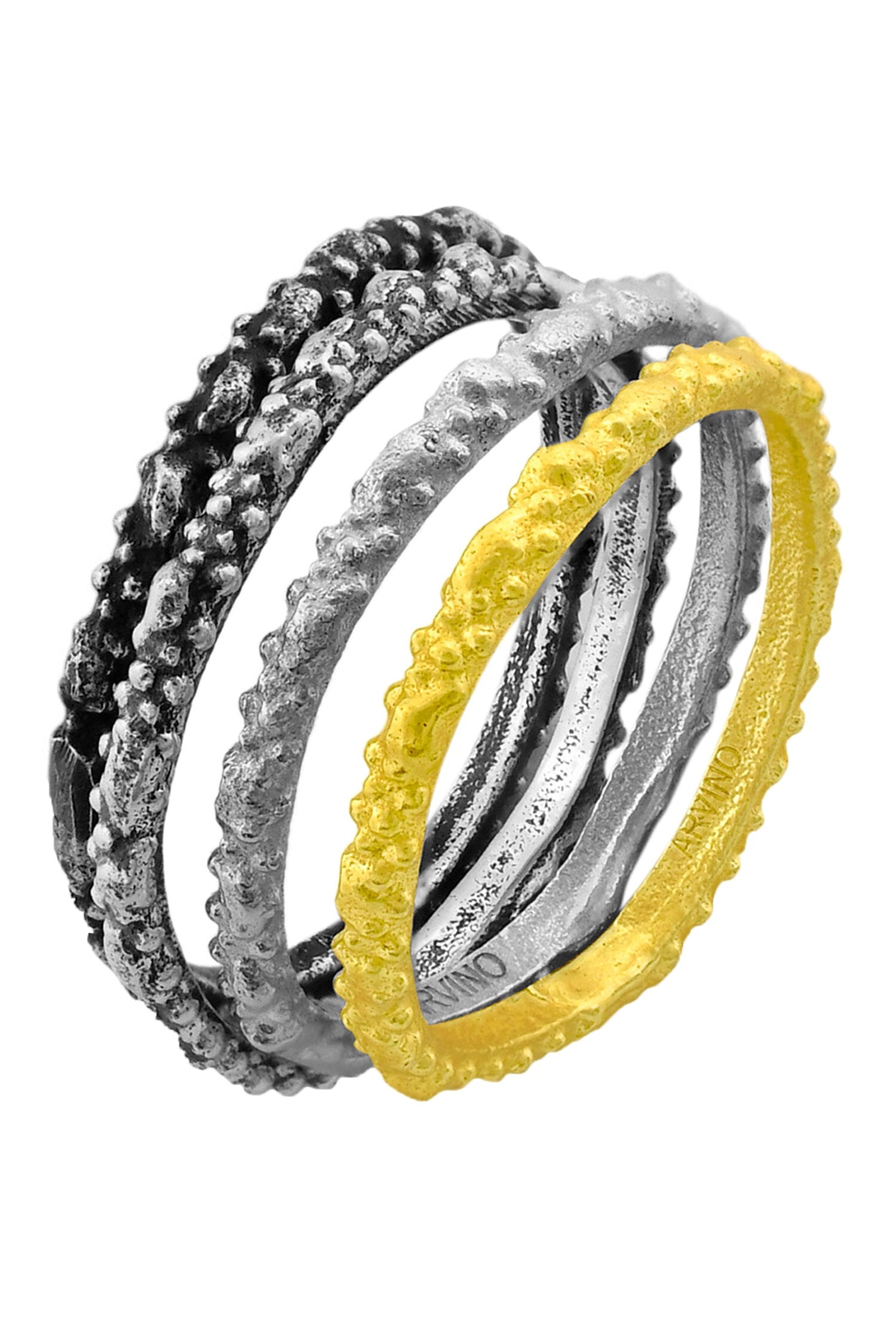 Recycled Bronze Granulated Band Stack Rings - Set Of 4 