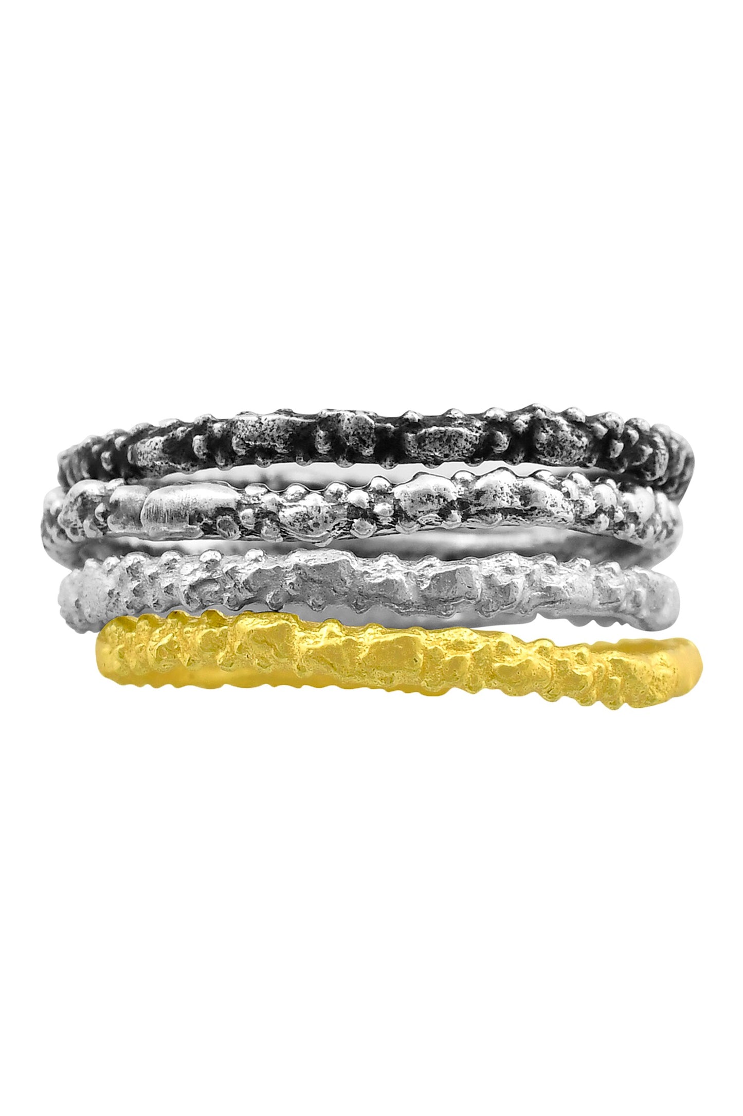 Recycled Bronze Granulated Band Stack Rings - Set Of 4 