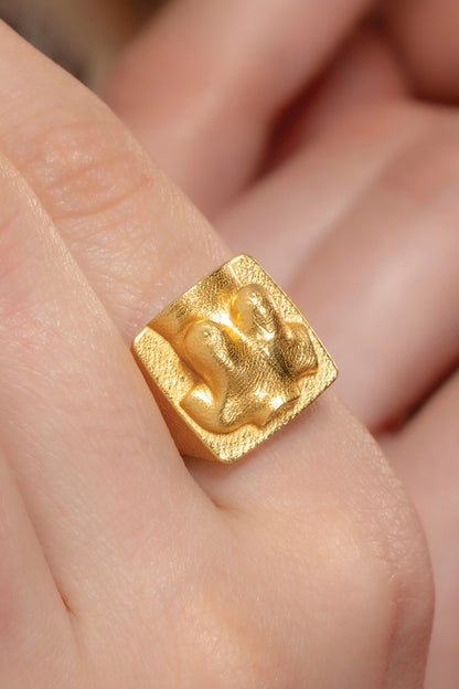 Recycled Bronze Feminine Carved Ring 