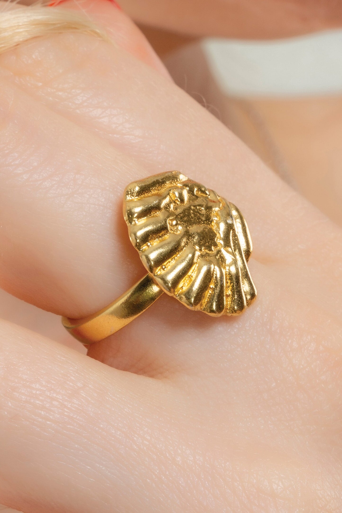 Recycled Bronze Sea Shell Carved Ring 
