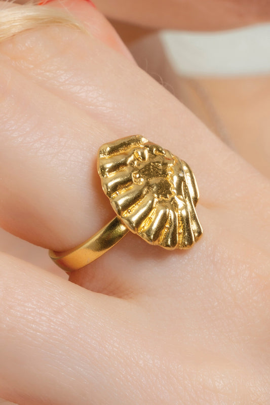 Recycled Bronze Sea Shell Carved Ring 