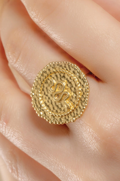 Textured Snake Carved Coin Shaped Ring 