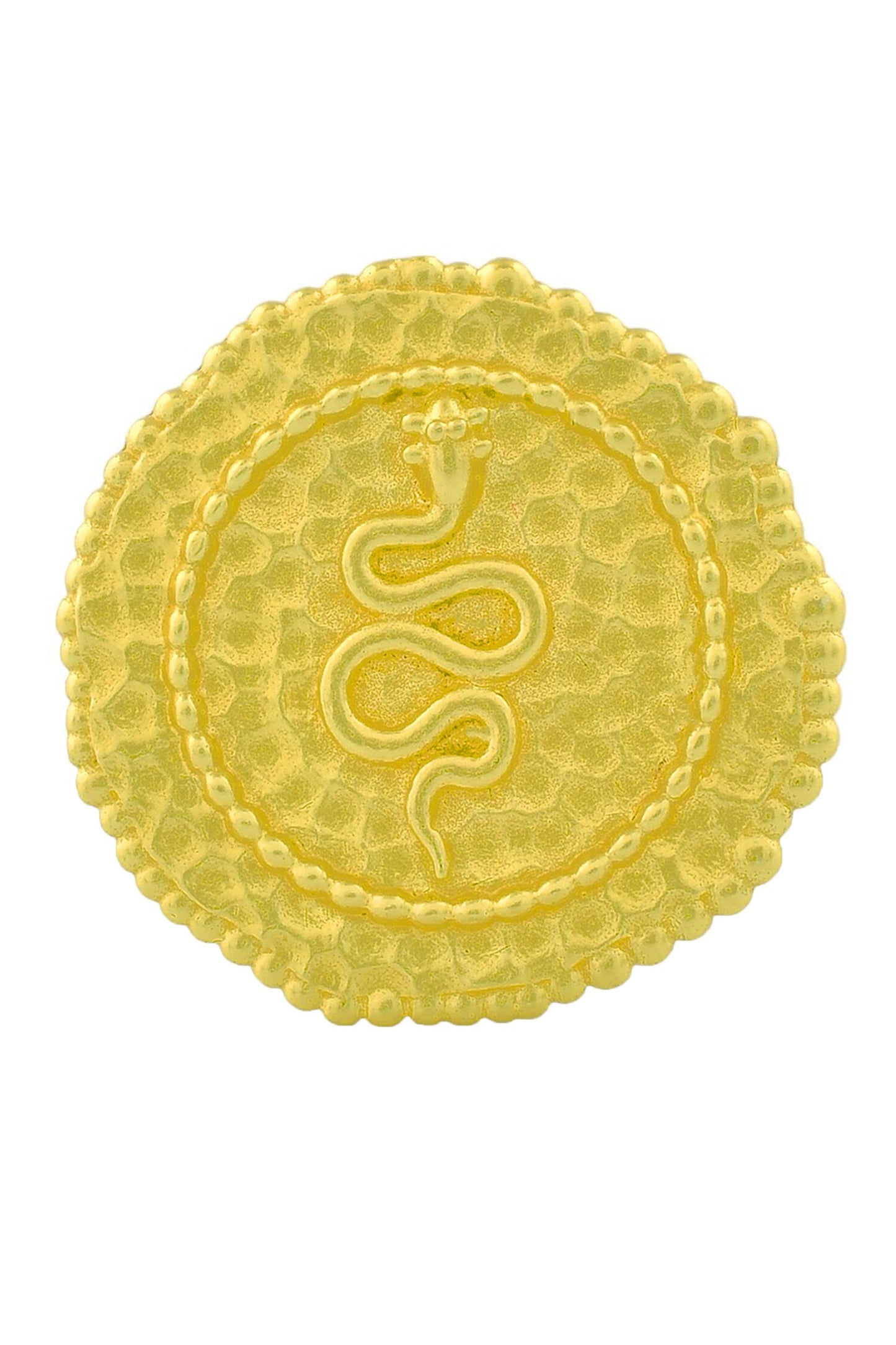 Textured Snake Carved Coin Shaped Ring 