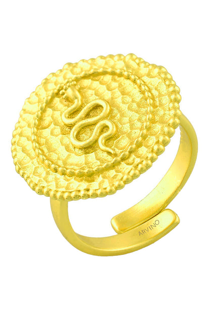 Textured Snake Carved Coin Shaped Ring 