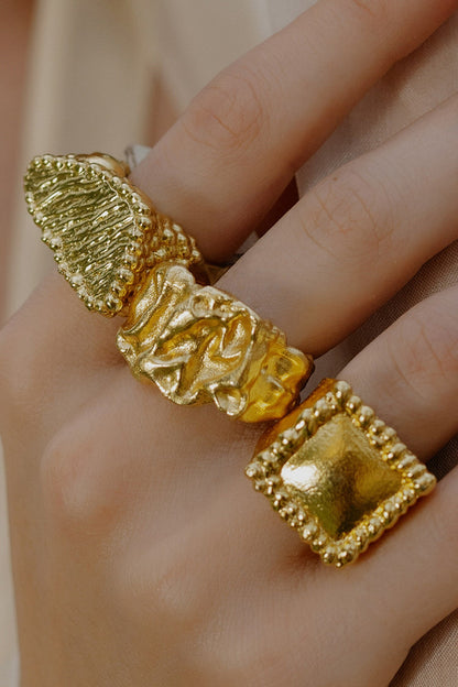 Recycled Bronze Mountain Carved Ring 