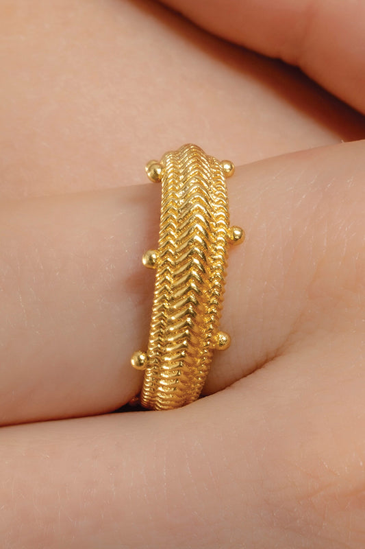 Recycled Bronze Dotted Carved Ring 
