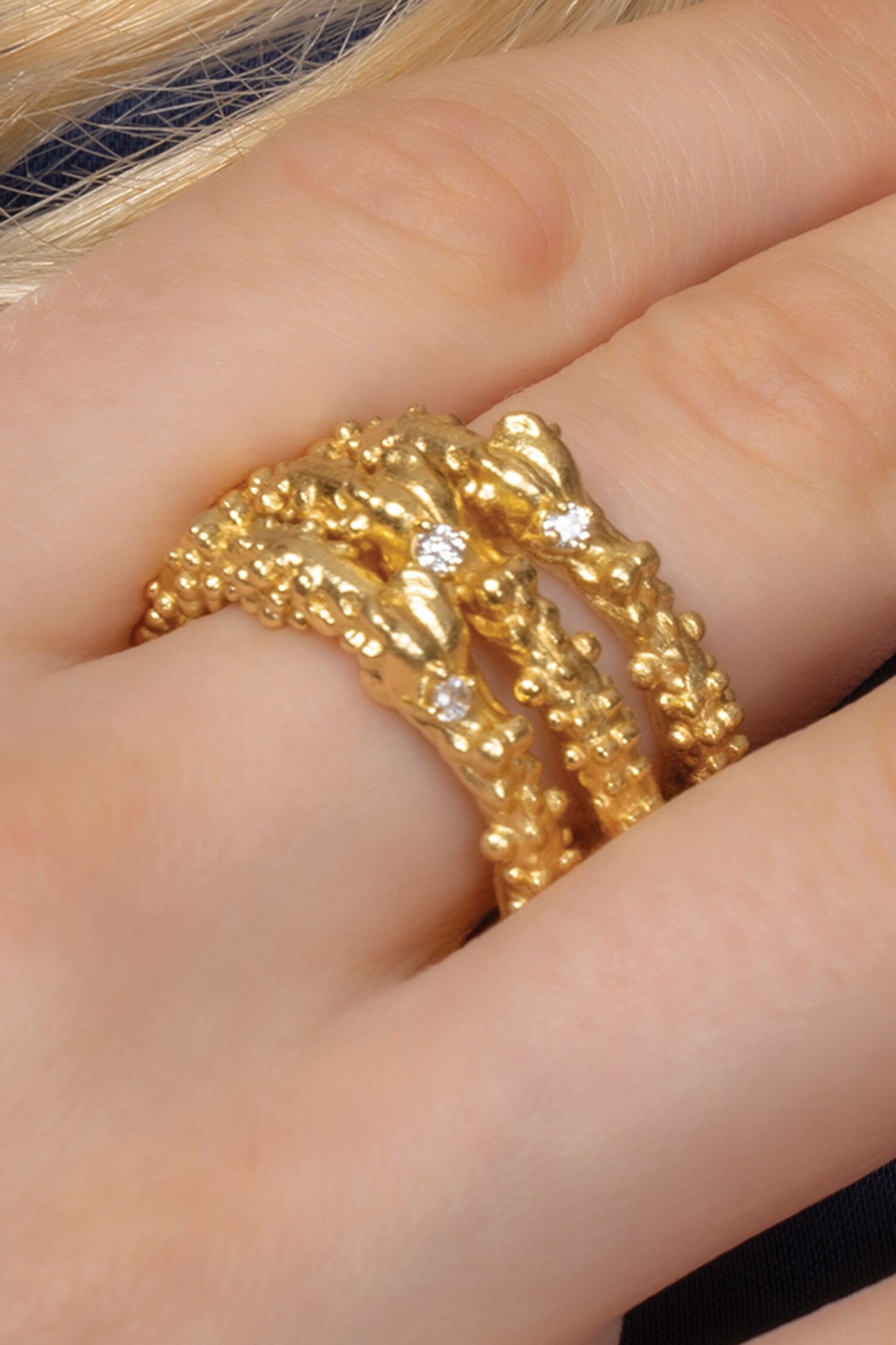 Stone Embellished Granulated Band Ring 