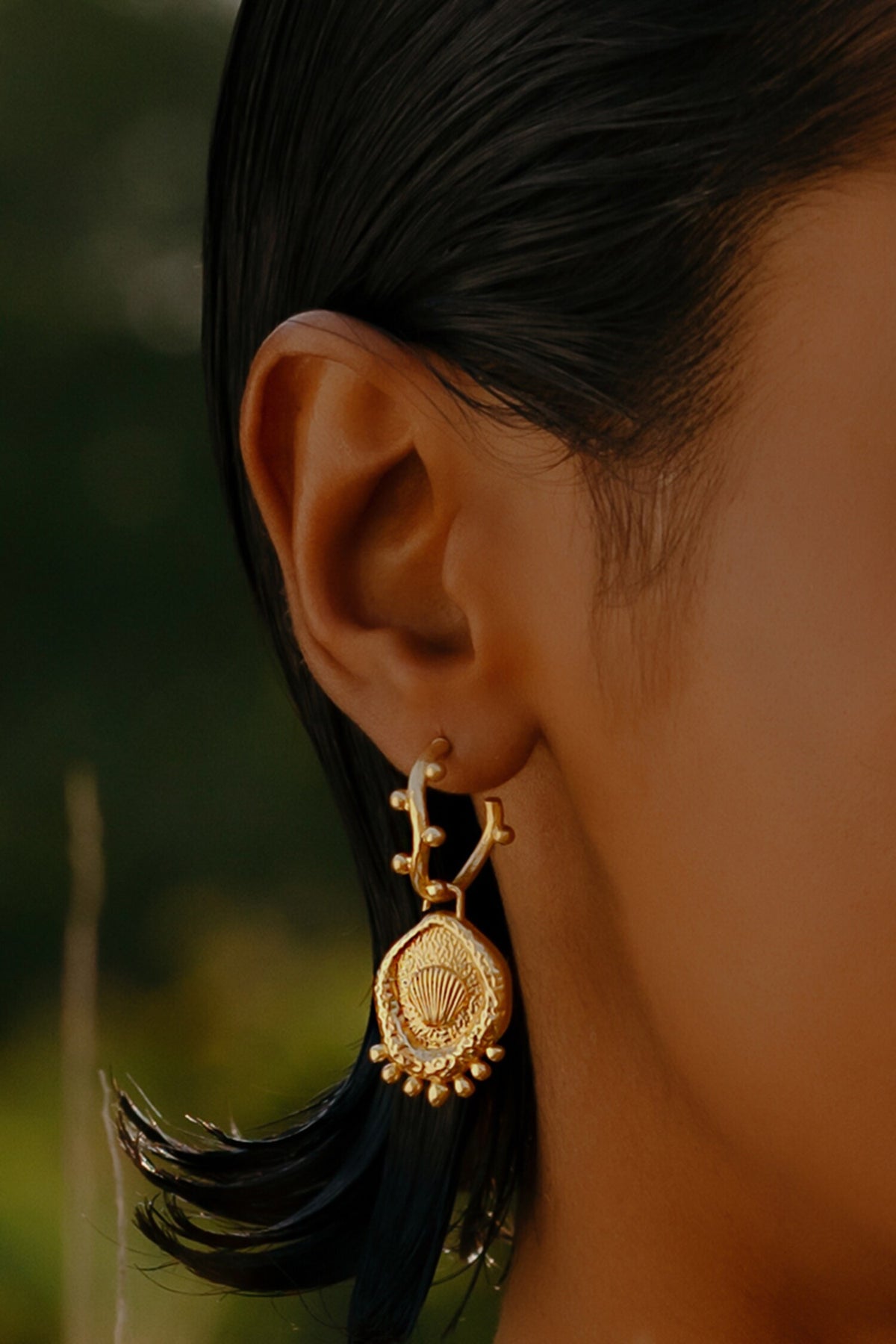 Textured Wavy Shell Hoops 