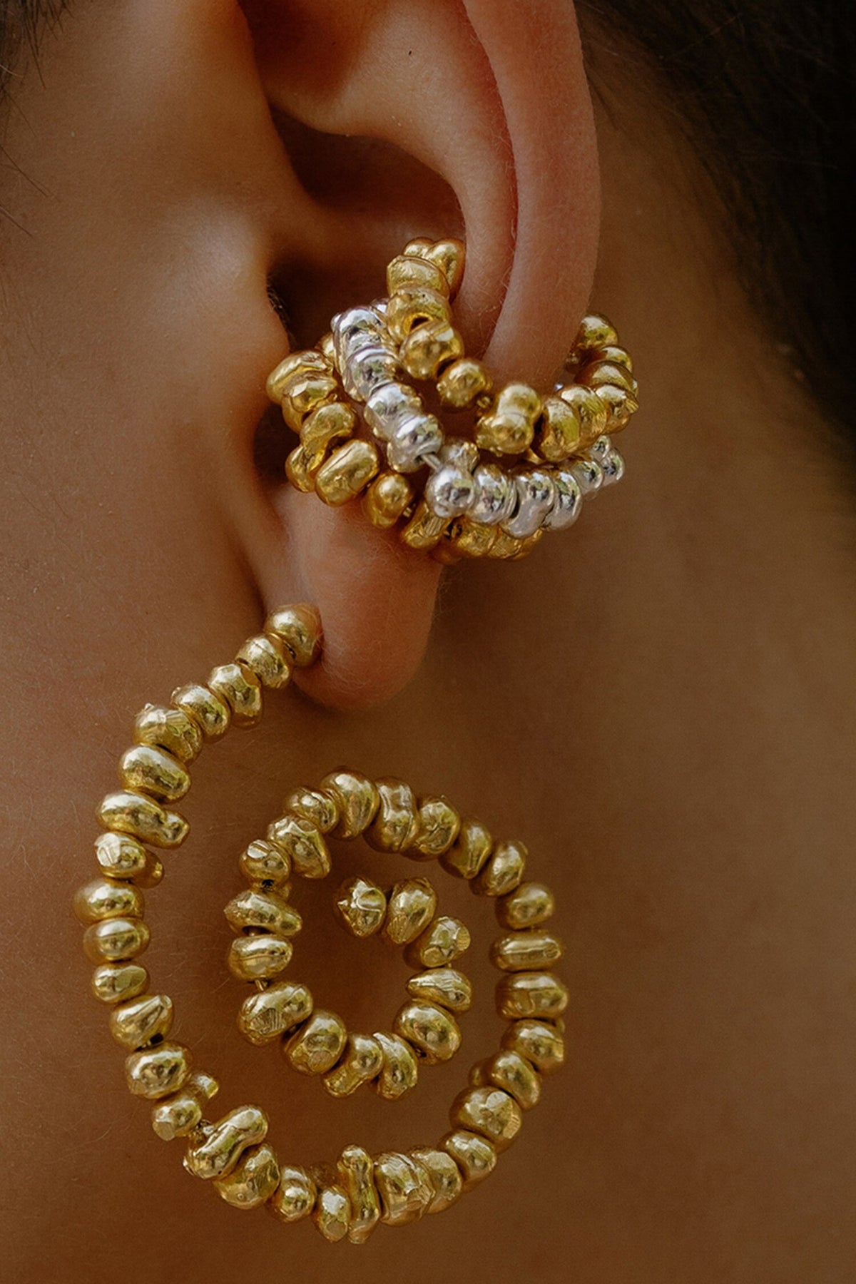 Molten Beaded Spiral Earrings 