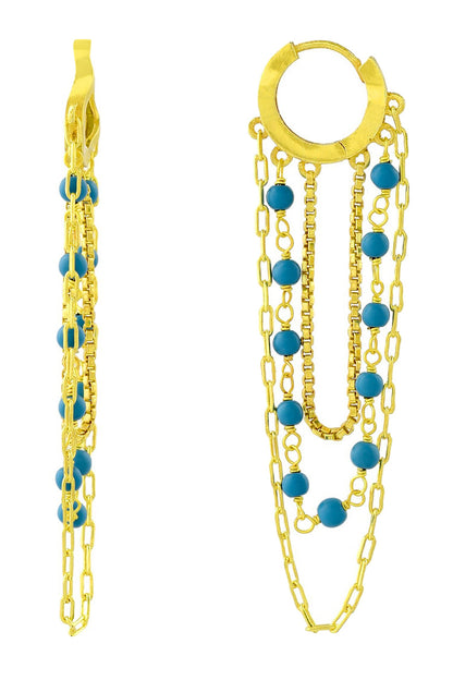 Turquoise Bead Multi-Chain Huggies 