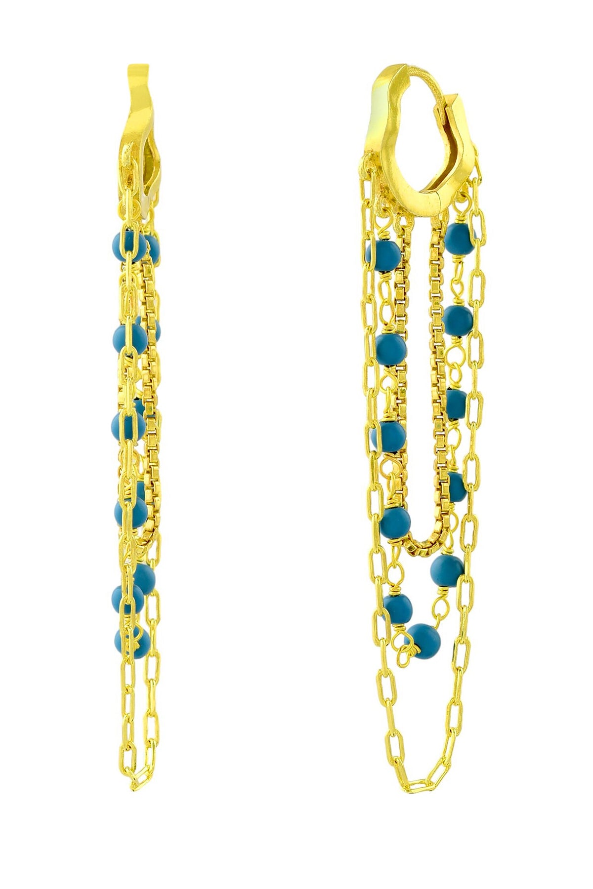 Turquoise Bead Multi-Chain Huggies 
