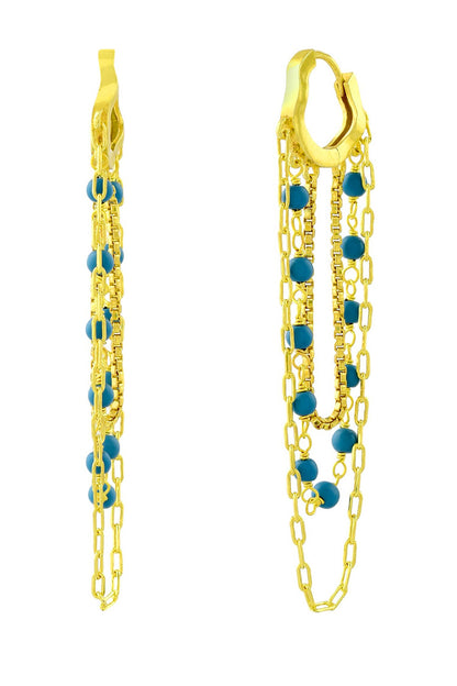 Turquoise Bead Multi-Chain Huggies 
