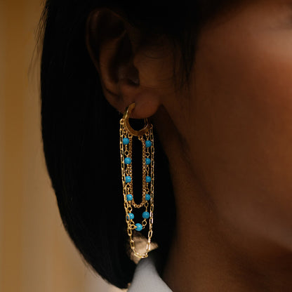 Turquoise Bead Multi-Chain Huggies 