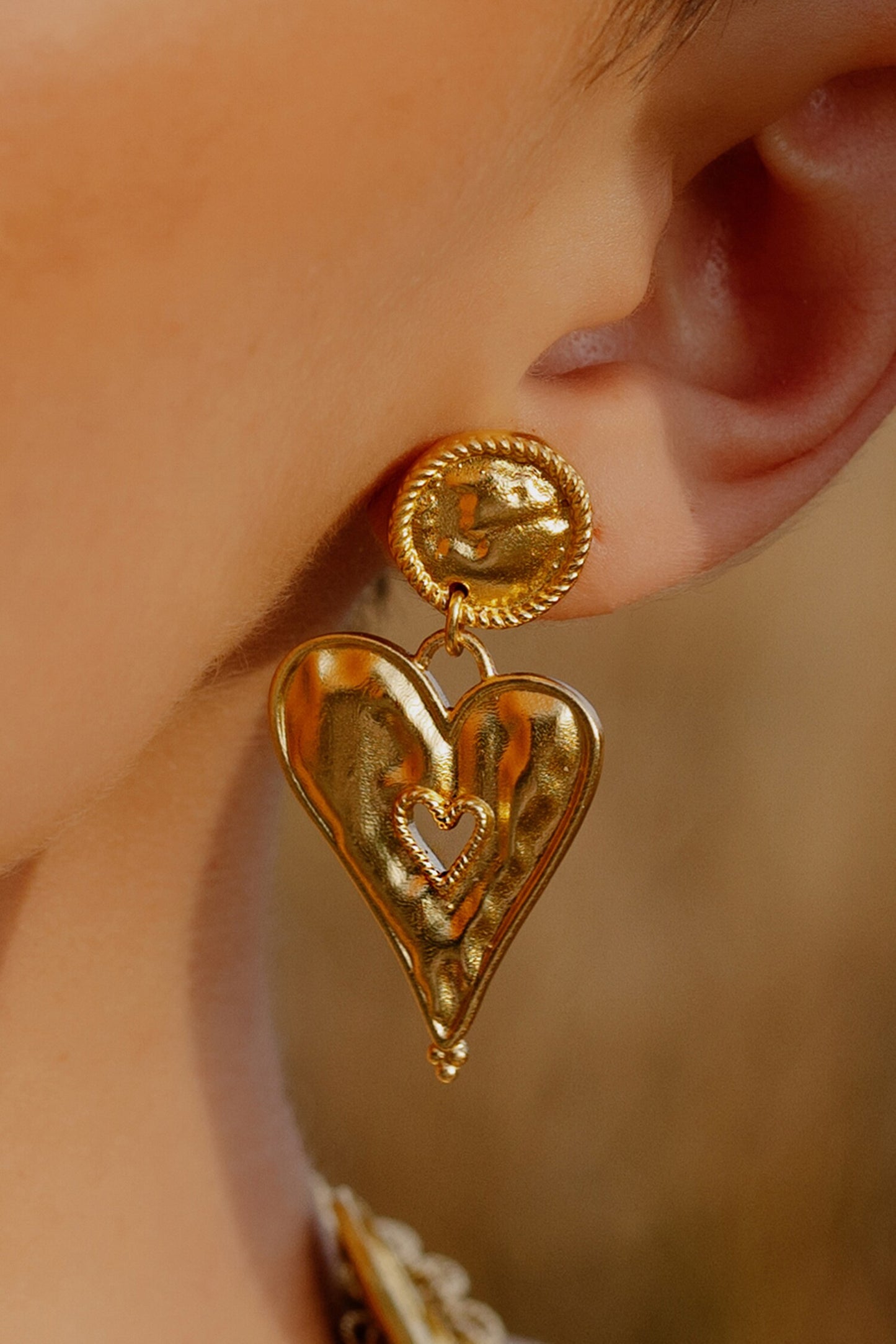 Textured Heart Drop Earrings 
