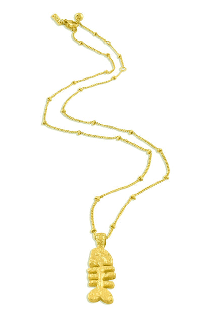 Vintage Fish Bone Carved Pendant Necklace 
