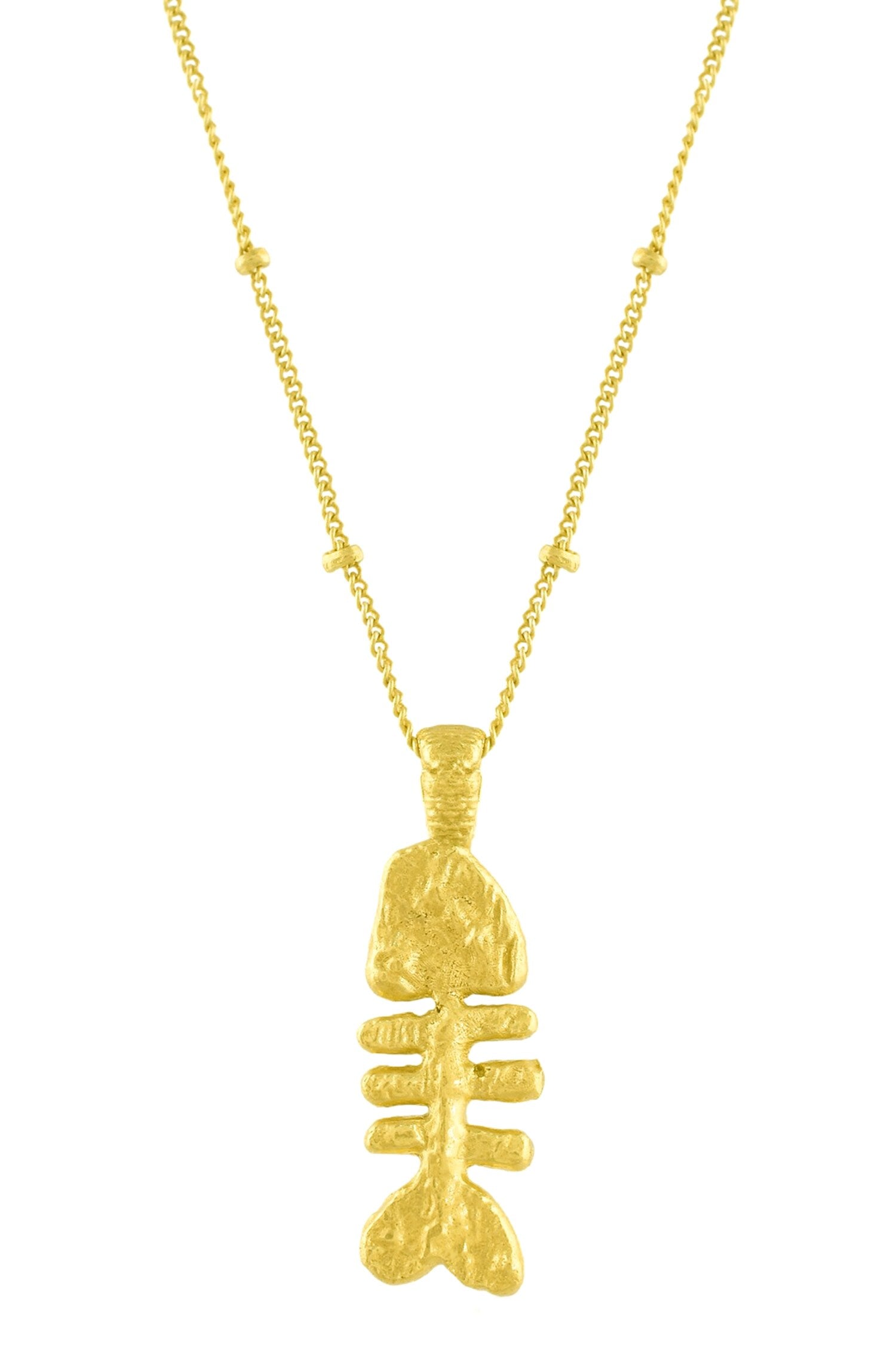 Vintage Fish Bone Carved Pendant Necklace 