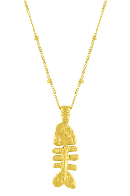 Vintage Fish Bone Carved Pendant Necklace 