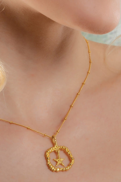Granulated Star Charm Pendant Necklace 
