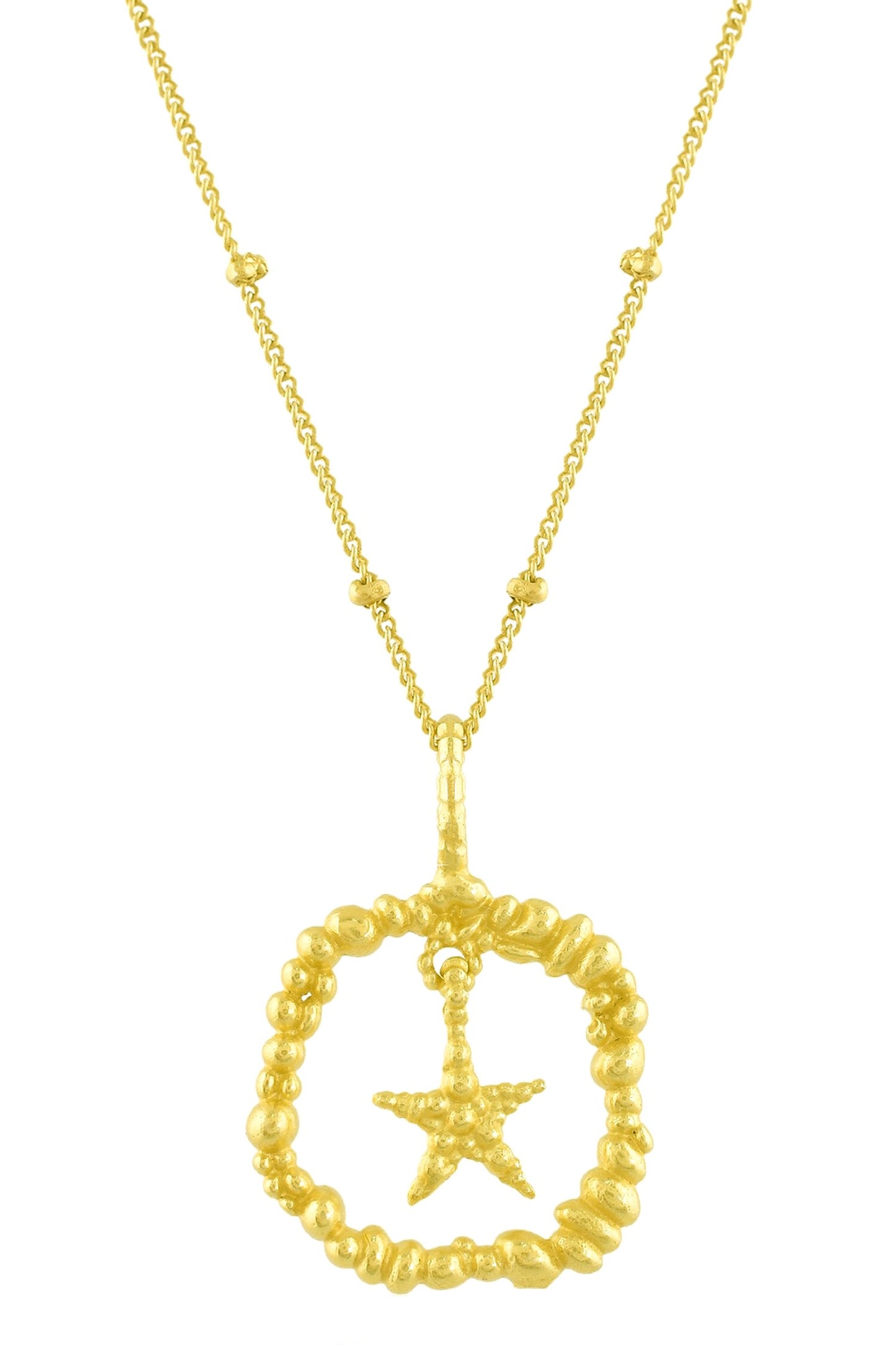 Granulated Star Charm Pendant Necklace 