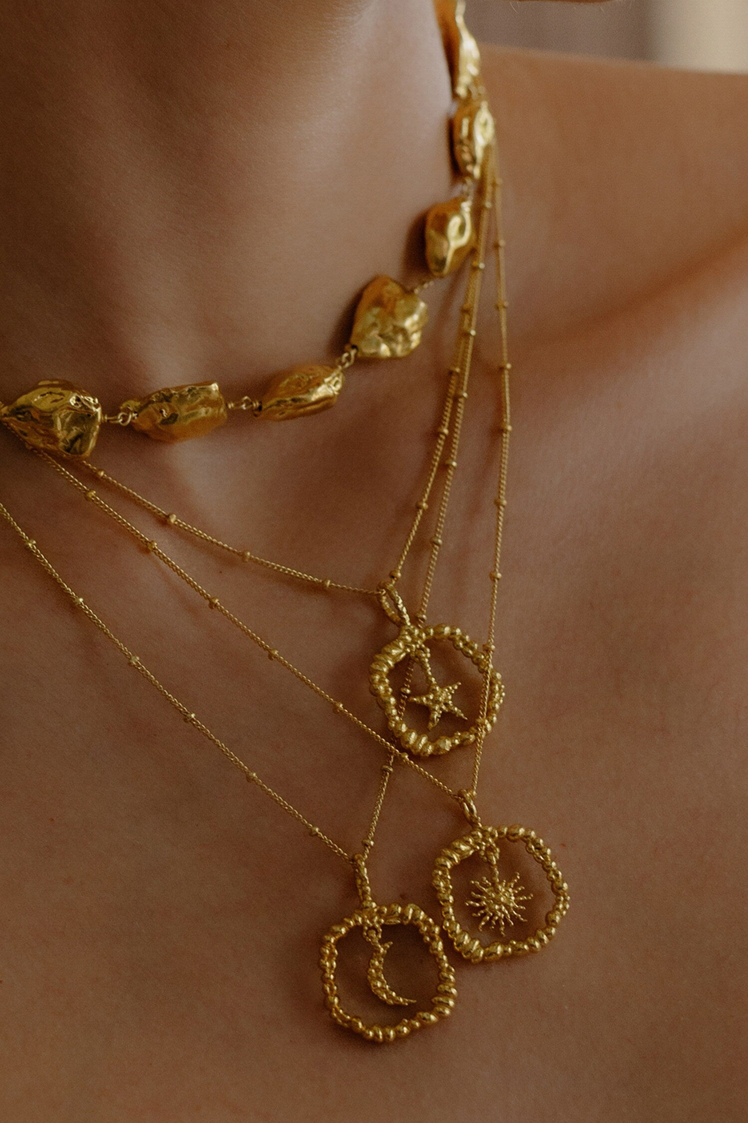 Granulated Star Charm Pendant Necklace 