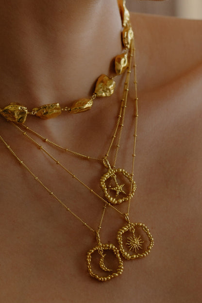 Granulated Star Charm Pendant Necklace 