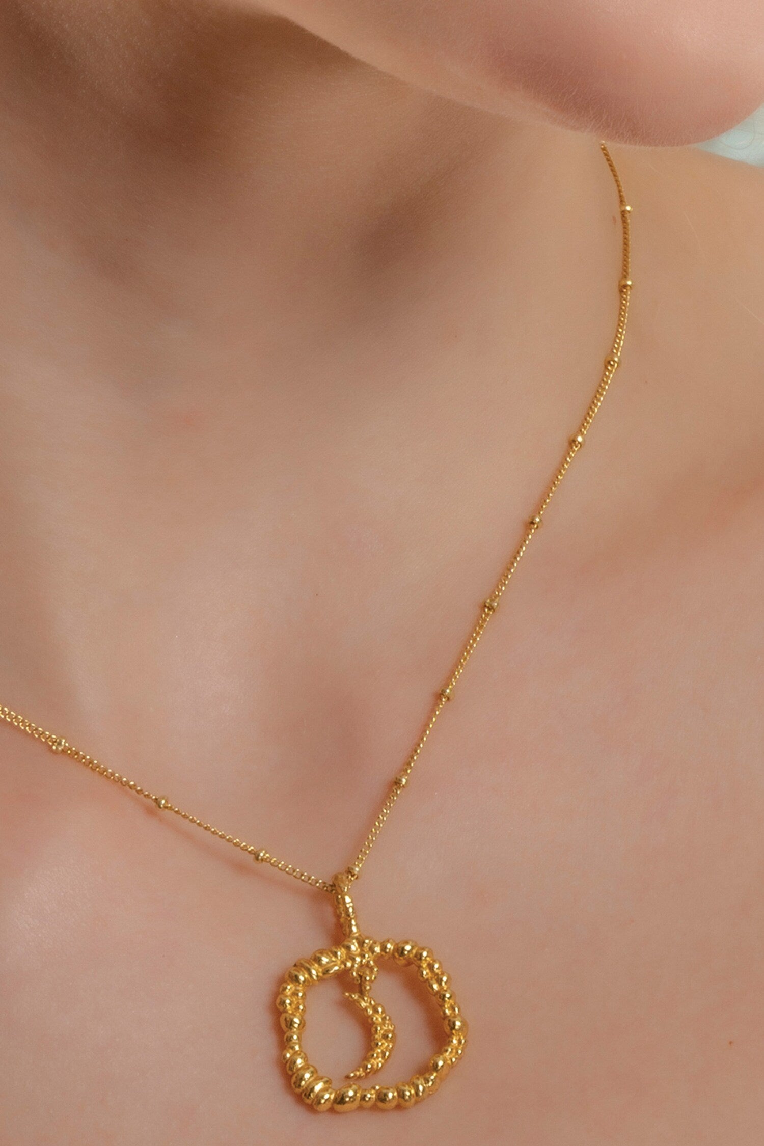 Granulated Moon Charm Pendant Necklace 