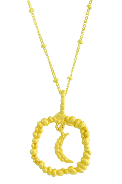 Granulated Moon Charm Pendant Necklace 