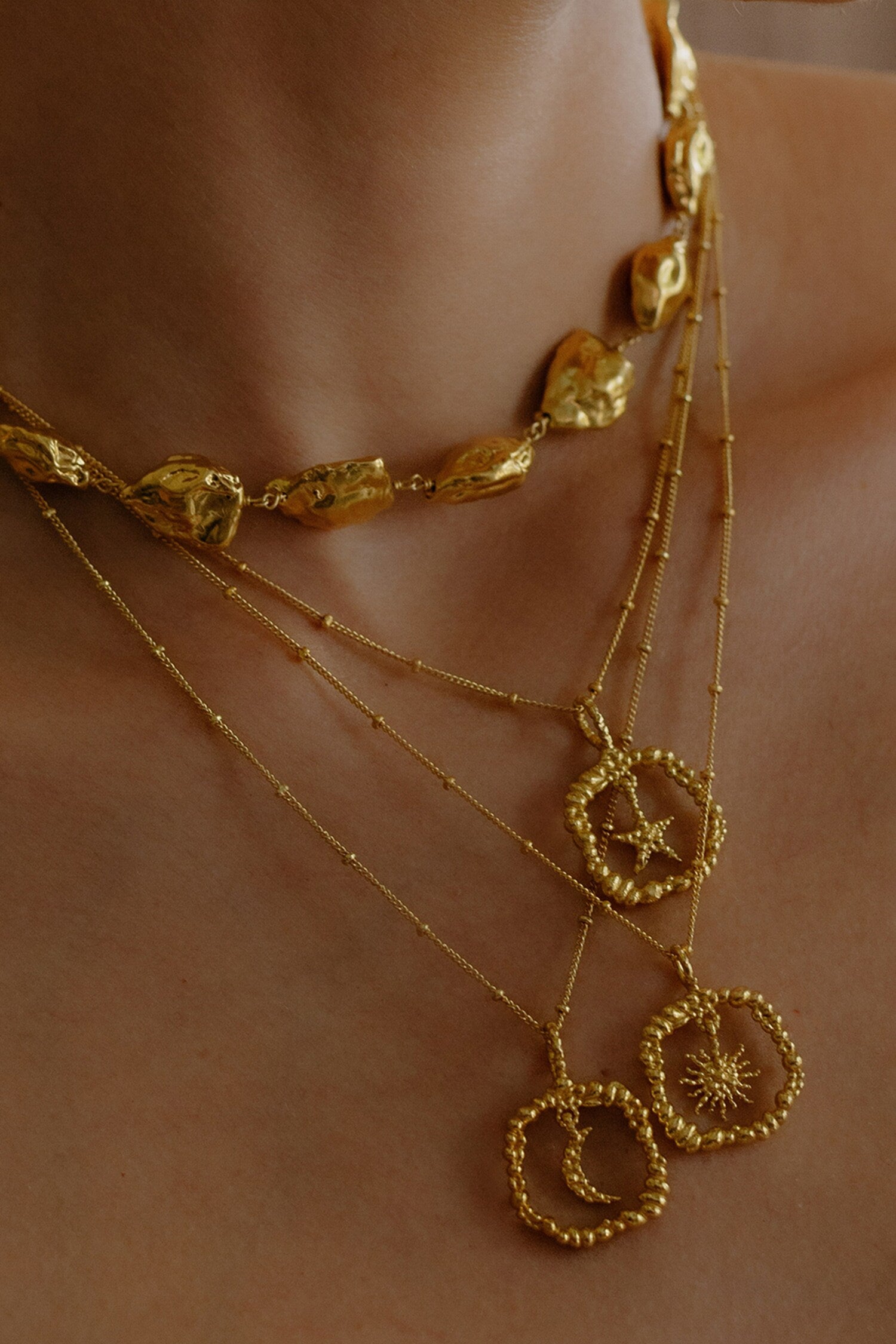 Granulated Moon Charm Pendant Necklace 