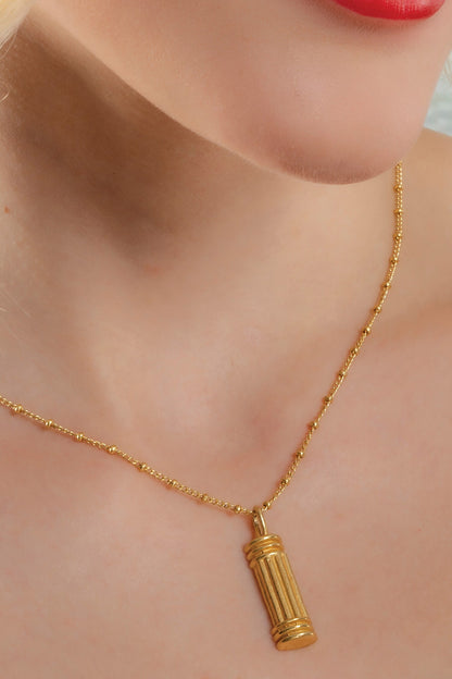 Tiny Pillar Charm Carved Pendant Necklace 