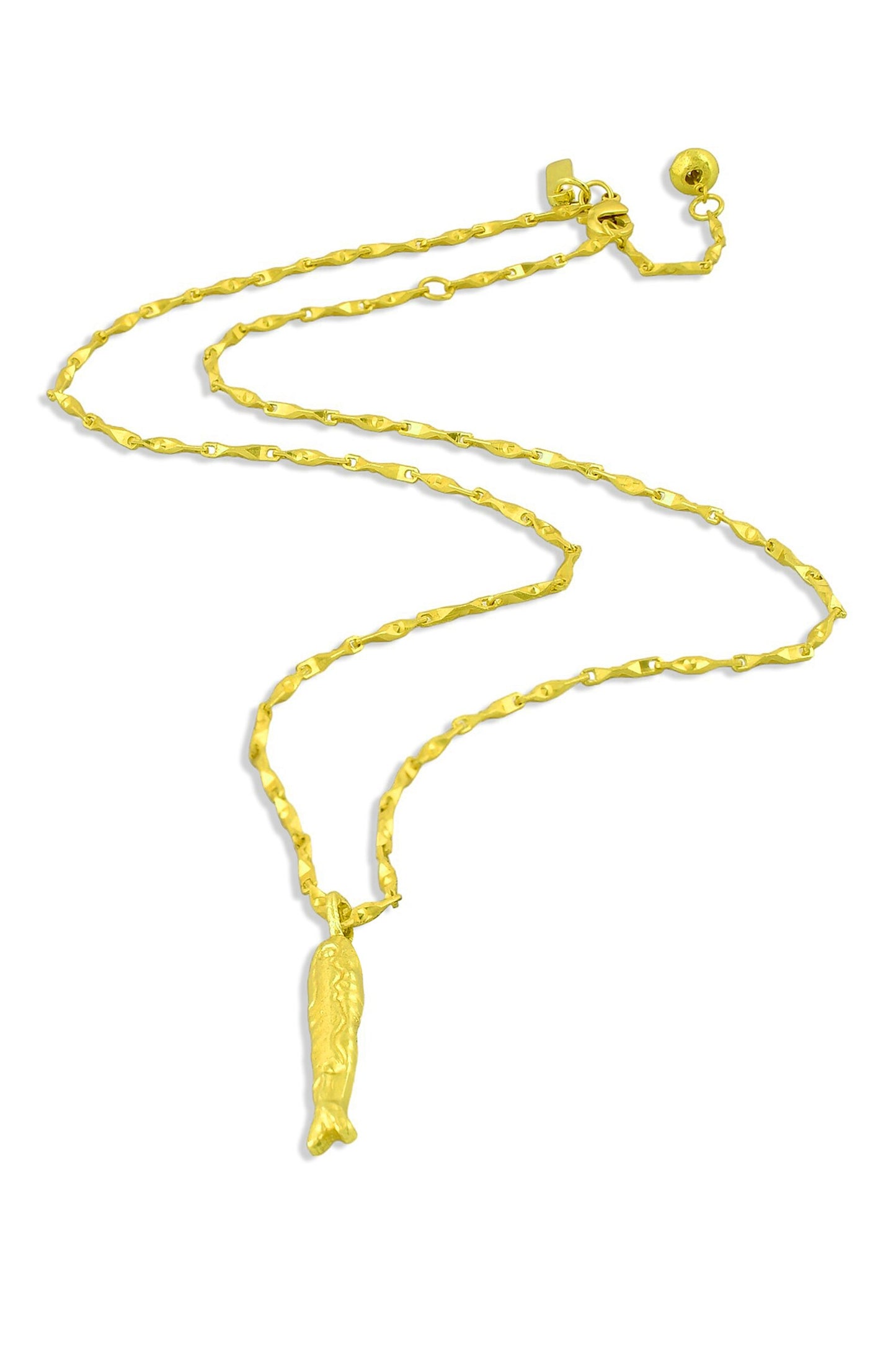 Pratapgari Textured Fish Charm Pendant Necklace 
