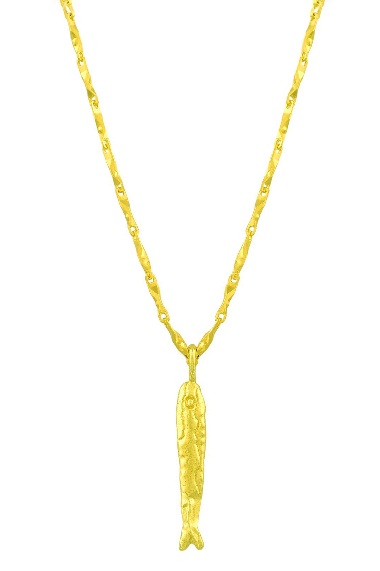 Pratapgari Textured Fish Charm Pendant Necklace 
