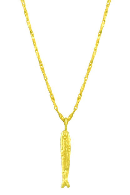 Pratapgari Textured Fish Charm Pendant Necklace 