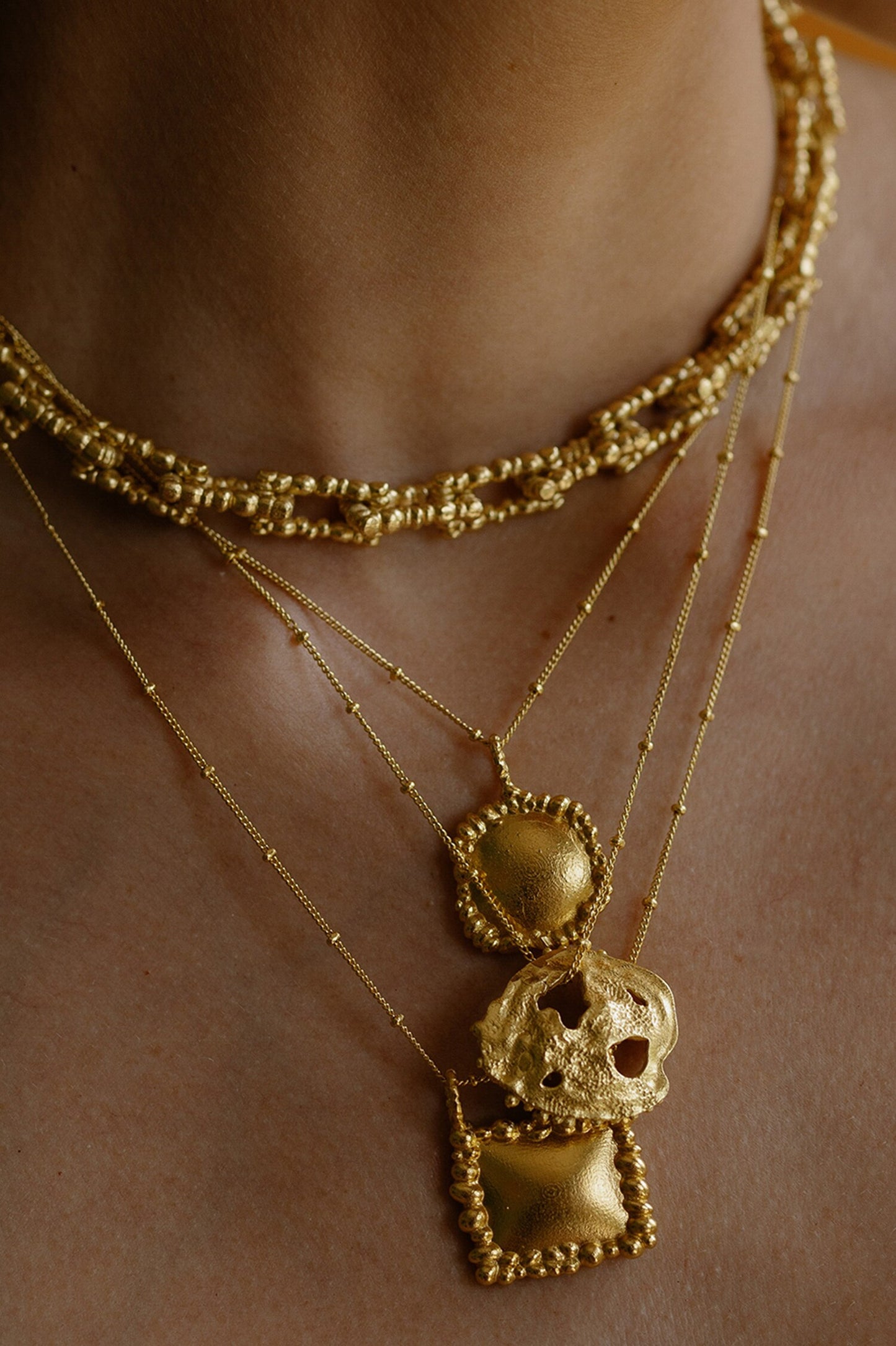 Molten Dotted Charm Pendant Necklace 