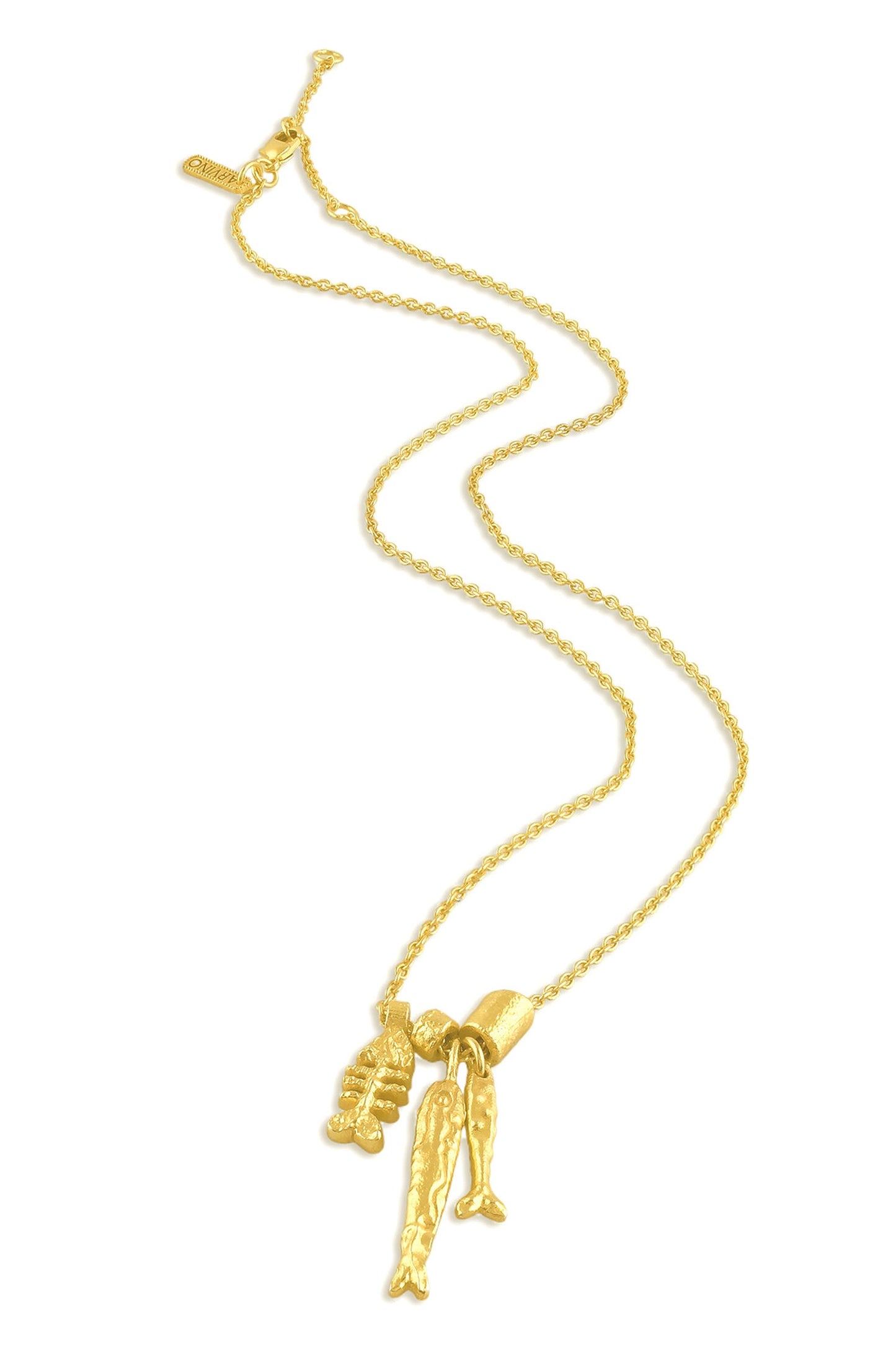 Fish Bone Carved Charm Pendant Necklace 