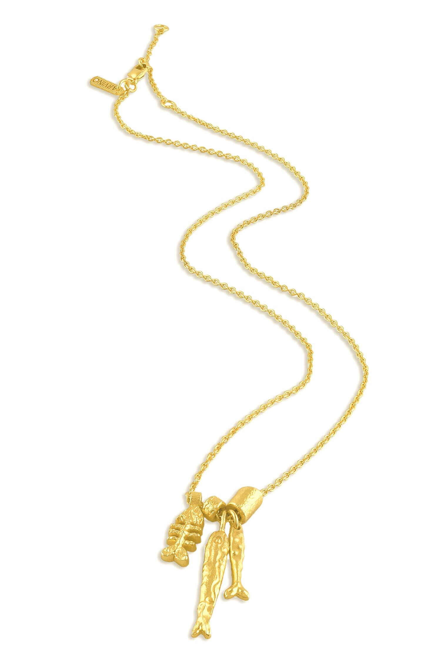 Fish Bone Carved Charm Pendant Necklace 