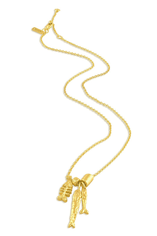 Fish Bone Carved Charm Pendant Necklace 