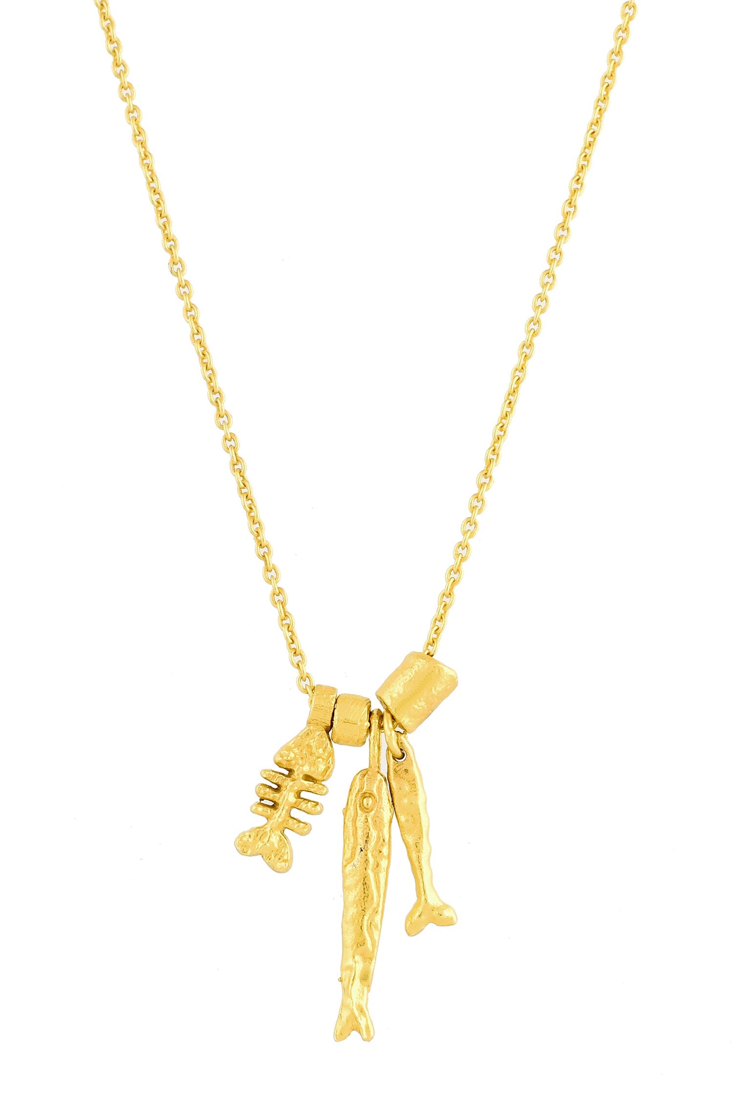 Fish Bone Carved Charm Pendant Necklace 