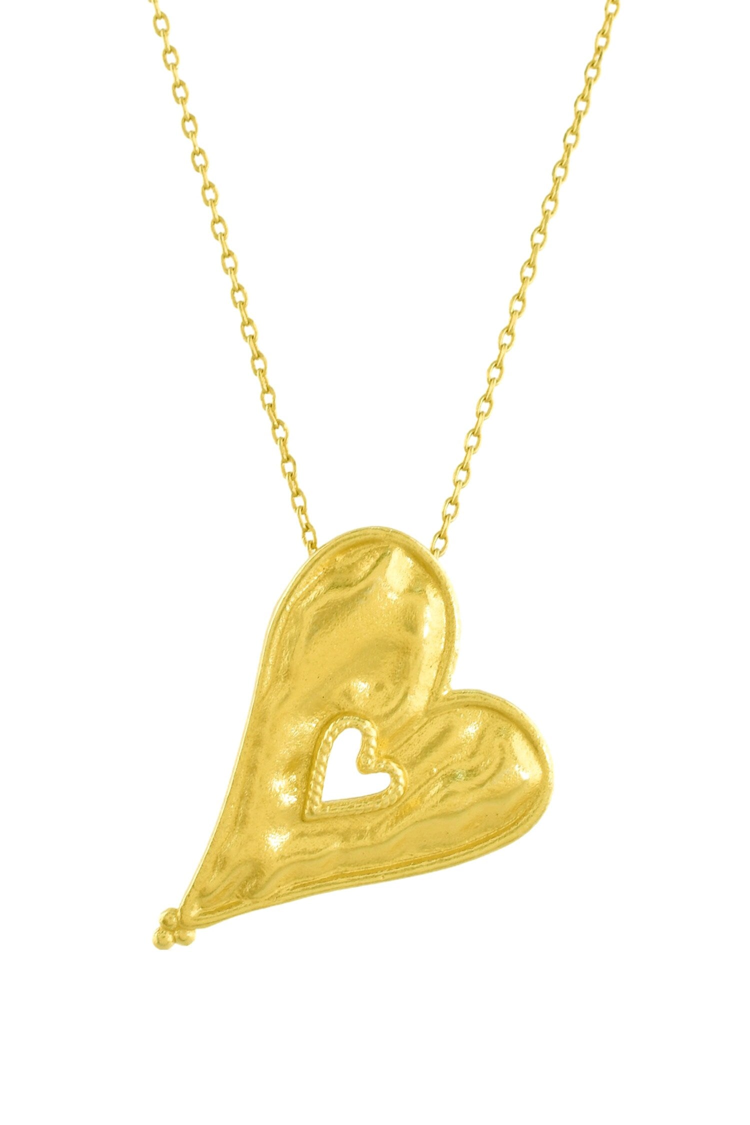 Textured Heart Chain Pendant Necklace 