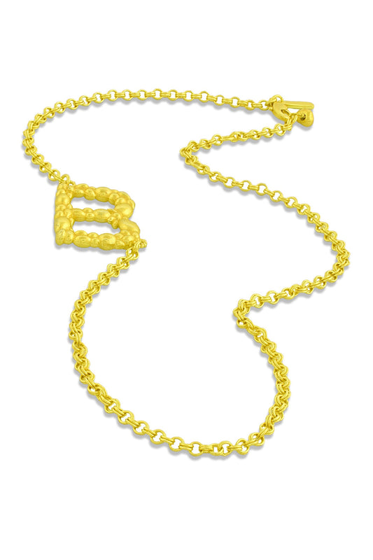 B Initial Carved Pendant Necklace 