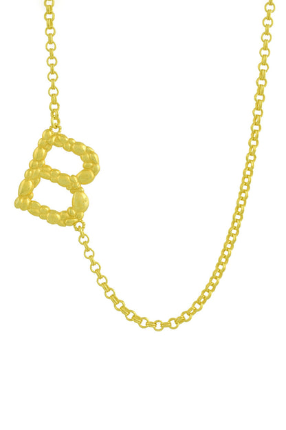 B Initial Carved Pendant Necklace 