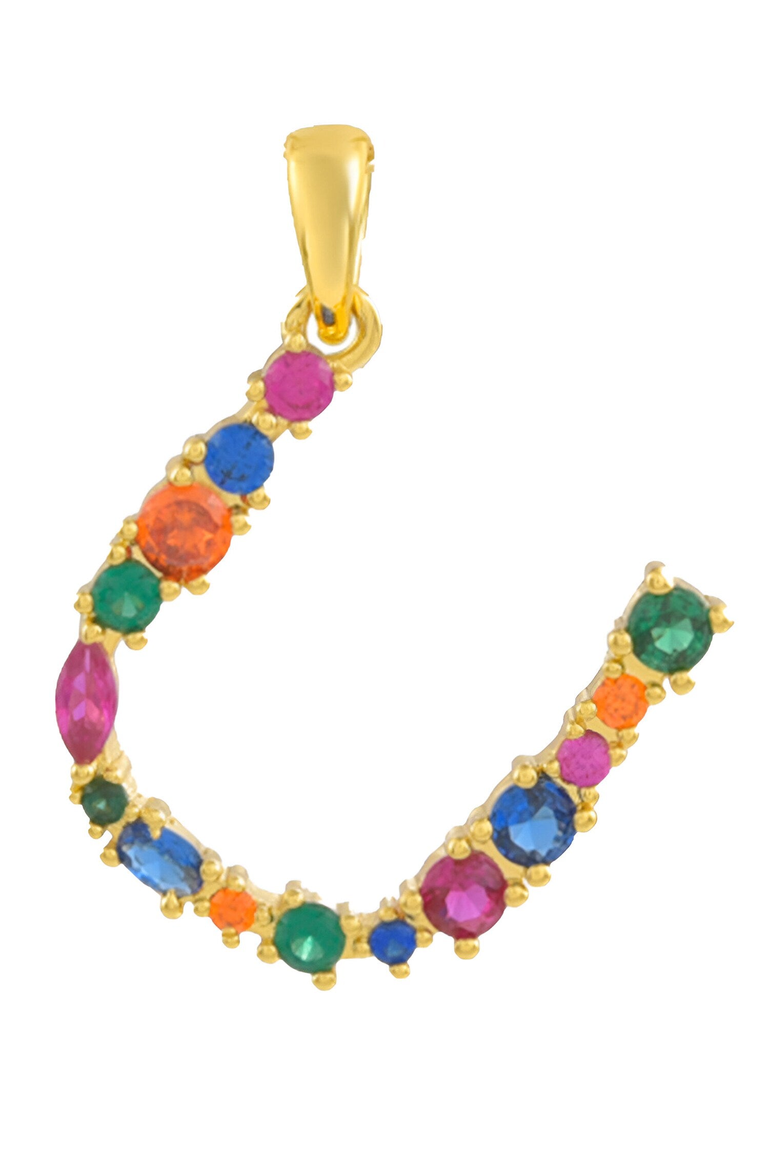 Stone Embellished U Alphabet Pendant Necklace 