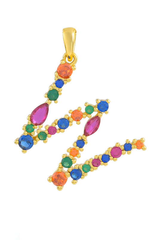 Stone Embellished W Alphabet Pendant Necklace 